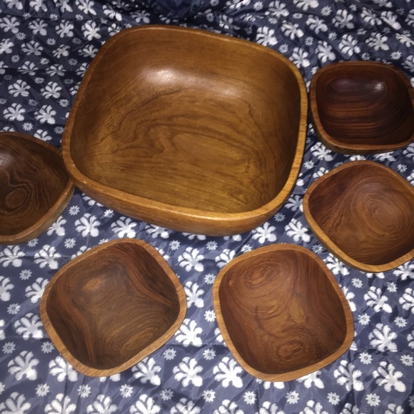 Other - 6 Teakwood bowls rustic farmhouse deco